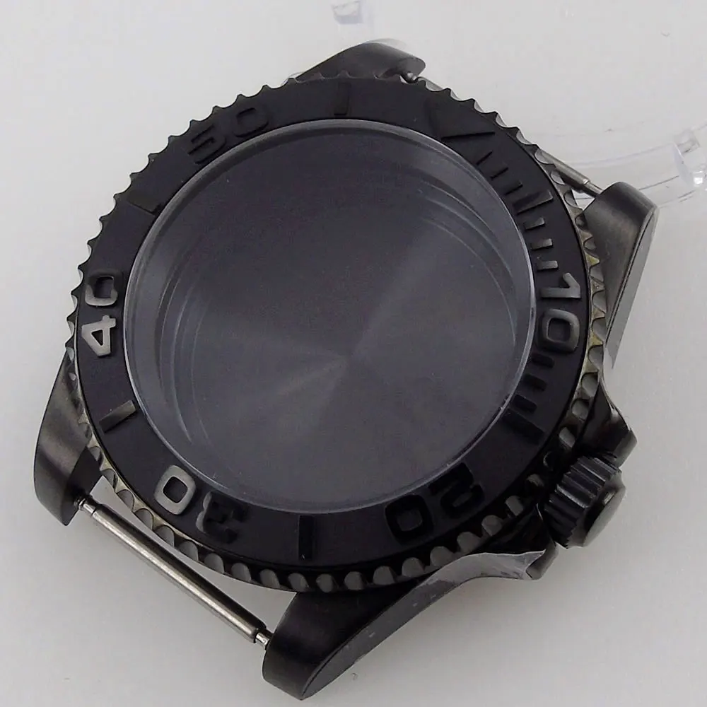 fit NH35A NH36A Black PVD Plated 40mm Watch Case Arched Domed Glass Screwdown Crown See-though/Solid Brushed YM Insert