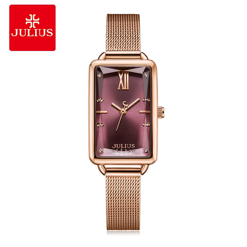 Julius Watch  JA-1215 Rectangle Watch Wine Red Women\'s Slim Watch Quartz Fashion Relojes Birthday Gift for Girlfriend