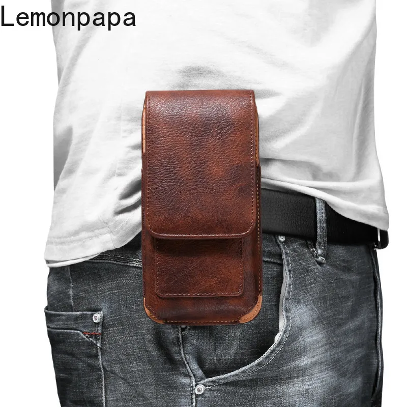 Luxury Leather Universal Phone Case for IPhone Samsung Huawei Xiaomi Mens Waist Bag Belt Clip Bag for 3.5-6.3 Phone Pouch