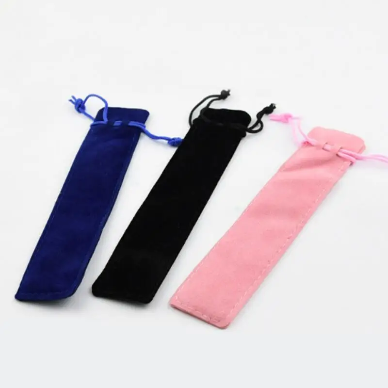 1000pcs Solid Color Velvet Pen Pouch Holder Single Pencil Bag Pen Case Rope Locking Gift Bag LX8034