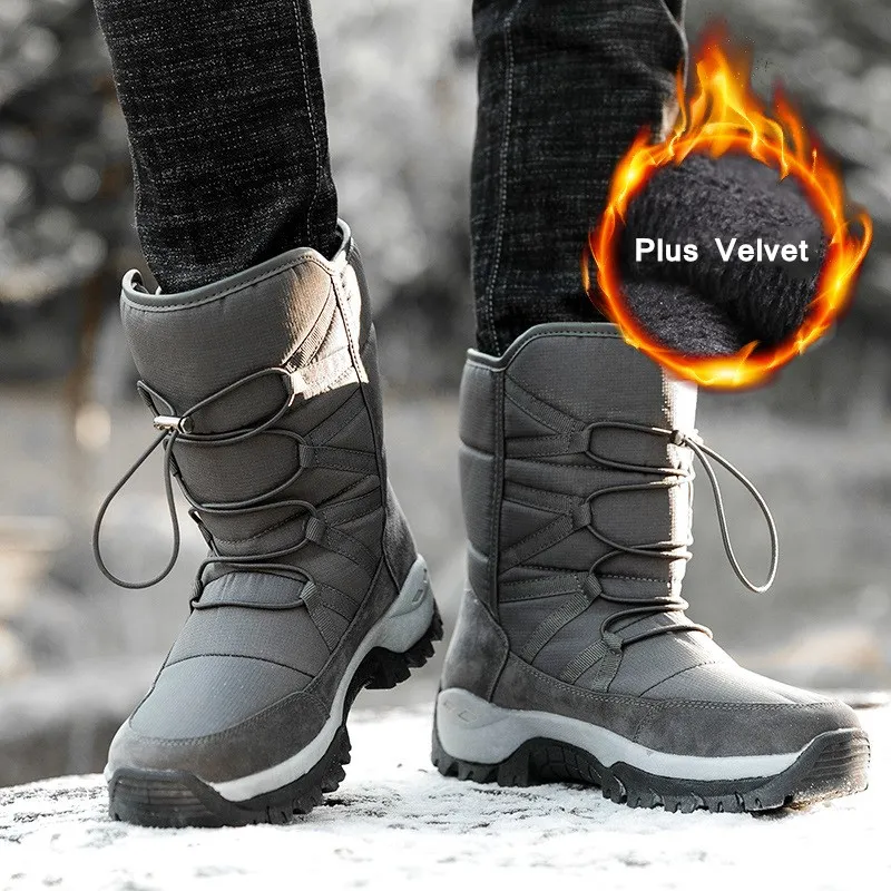 Winter Plus Velvet Warm Cotton Shoes Snow Boots Men Womens High-top Non-slip Waterproof Outdoor Hiking Skiing Fishing Shoes