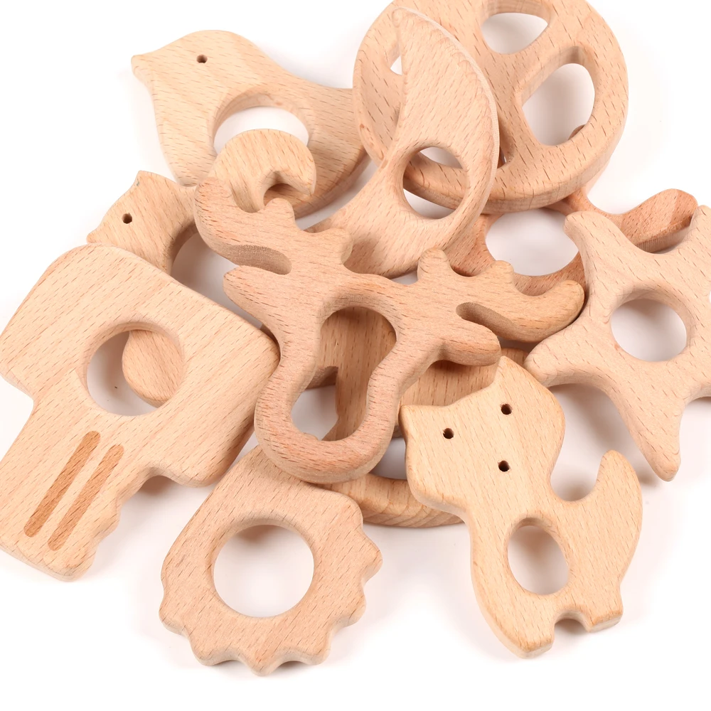 1/3/5Pcs Wooden Teether Safe Bird Elephant Plant Hedgehog Rodent Pacifier Pendant Wooden Toys DIY Necklace Gift BPA Free Beech