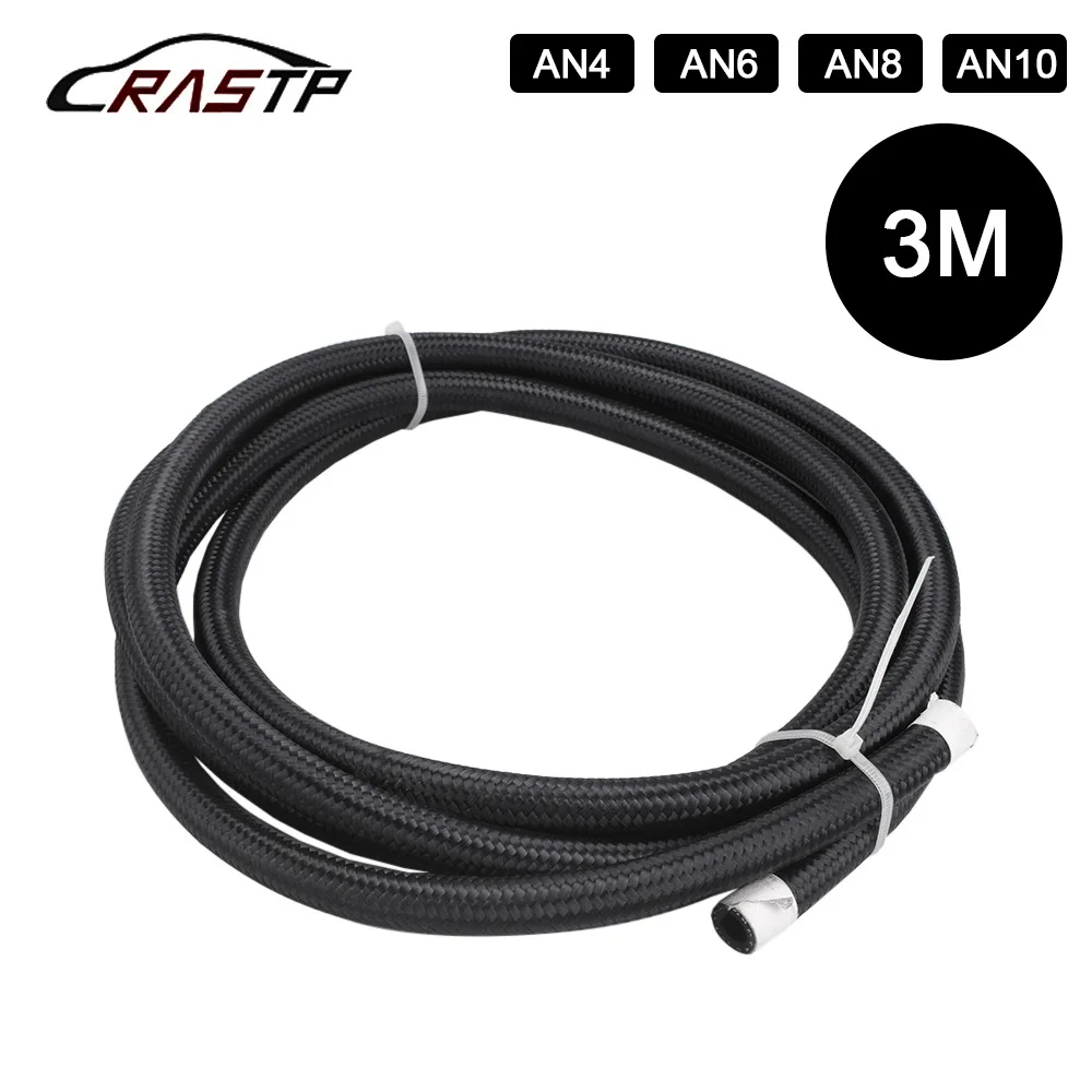 RASTP-3M AN8 AN10 Nylon Braided Stainless Steel Hose Line Racing Hose Fuel Line Car Oil Cooler Hose Pipe Black RS-HR016-3M