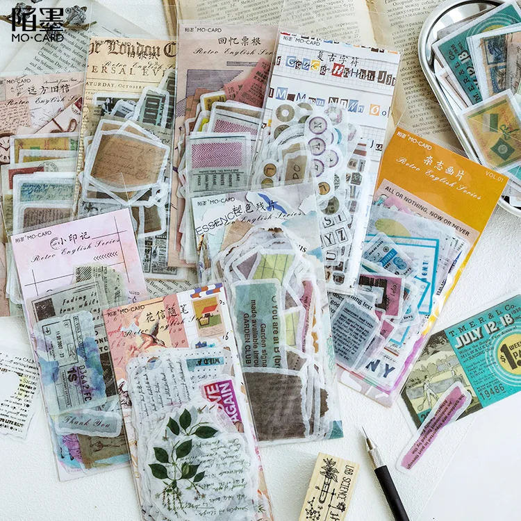 

60Pcs Vintage English Magazine Series Decorative Stickers Scrapbooking diy Label Diary Stationery Album Journal Planner Stick