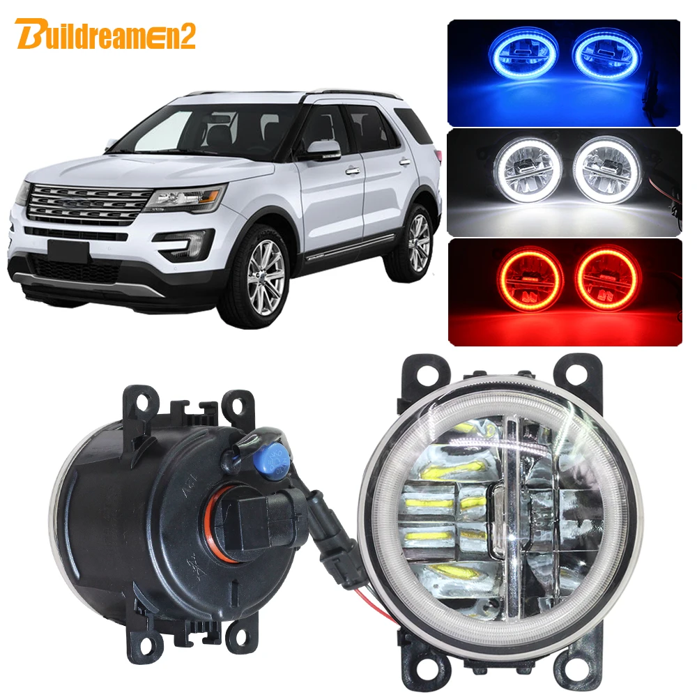 

Buildreamen2 Car Accessories LED Fog Light 4000LM Angel Eye DRL Daytime Running Light 12V For Ford Explorer 2011 2012 2013 2014