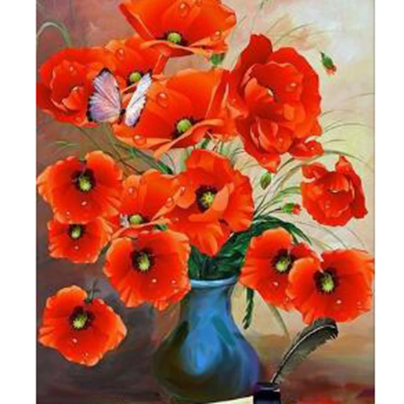 

5D DIY Diamond Painting Flower Painting Small Red Flower Potted Plant Picture Square Round Diamond Embroidery Cross Gift WG2832