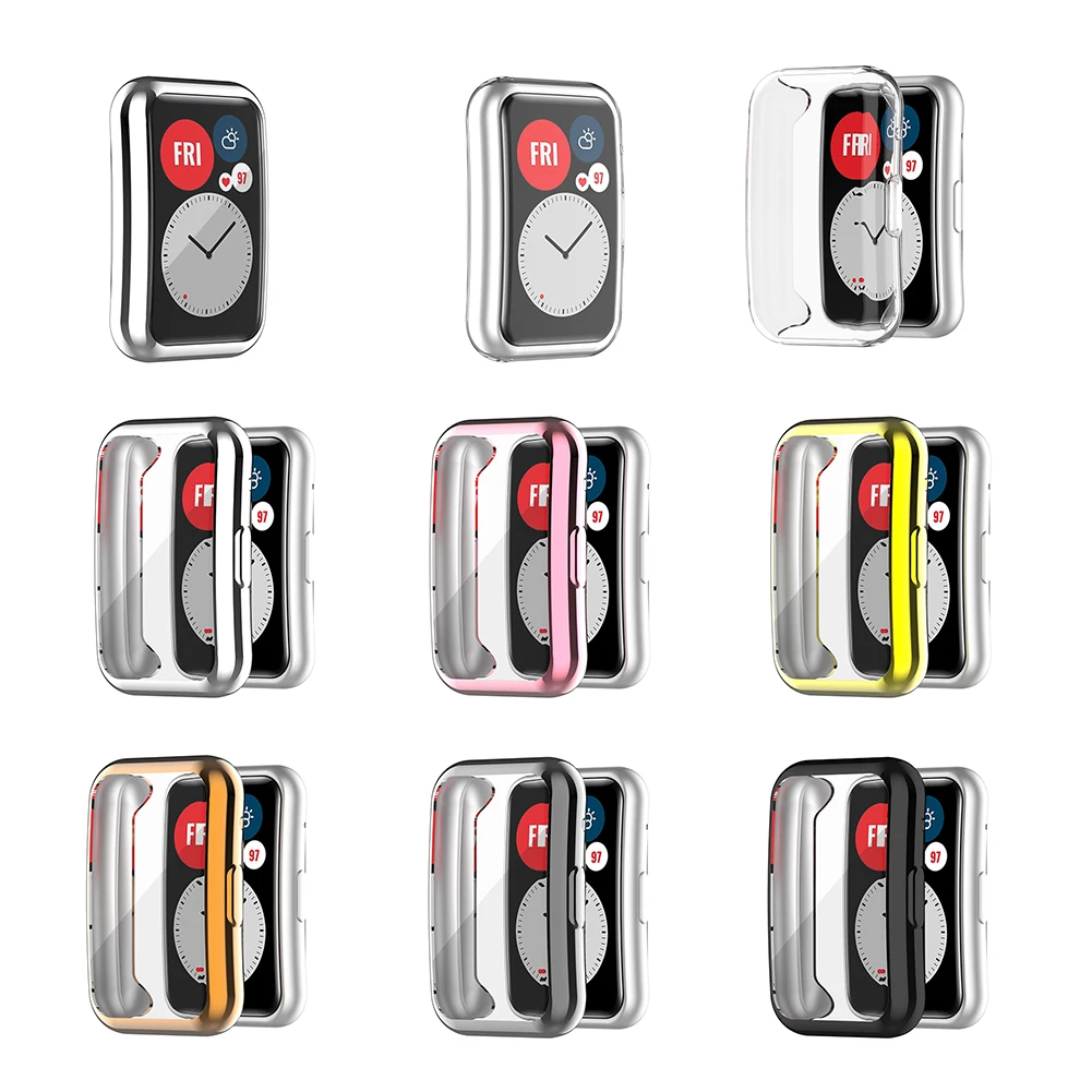 TPU 소프트 전체 화면 유리 보호대 케이스 쉘 가장자리 프레임 화웨이 시계 맞는 스트랩 밴드 보호 범퍼 커버 액세서리