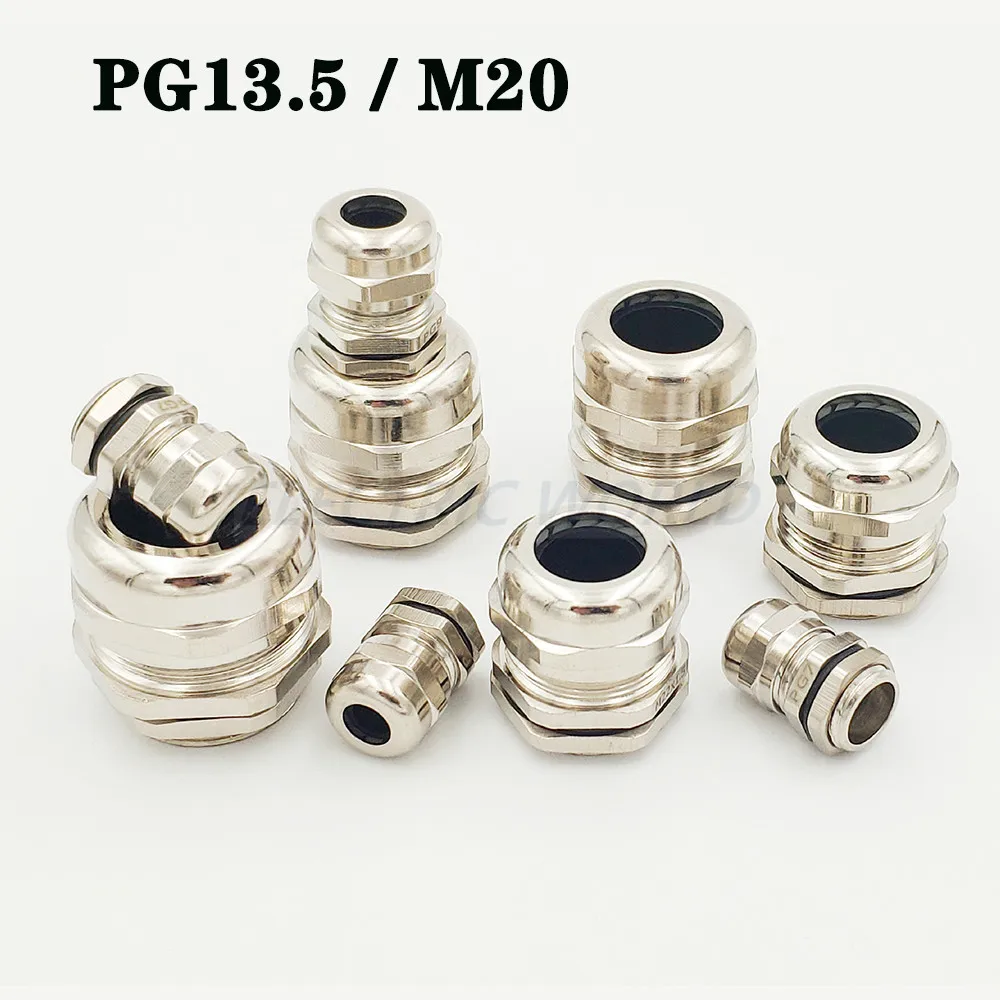 10pcs PG13.5 M20 Waterproof Cable Glands Nickel Brass Metal IP68 Wire Connector Wire Glands for 6.0-12mm Metal cable Connector