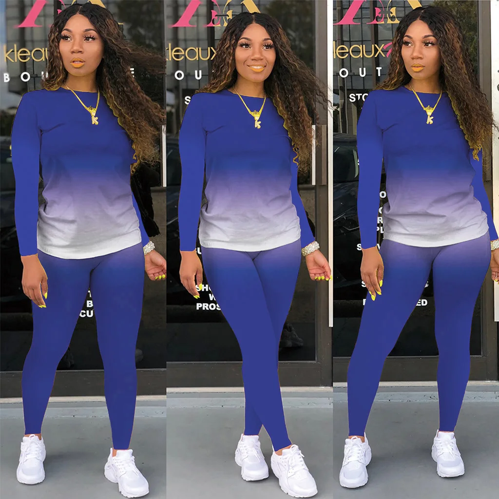 Women 2 Piece Set Gradient Jogging Suit Fall/Winter Long Sleeve Casual Tops Pants Leggings Set Casual Tracksuit Sweat Suits