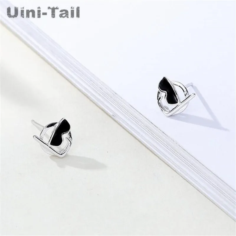 Uini-Tail-Boucles d'Oreilles Tibétaines en Argent 925, Simples, Fraîches, Créatives, Mignonnes, Dessin Animé, Goutte Noire, Lunettes de Soleil en Plastique, Nouvelle Collection