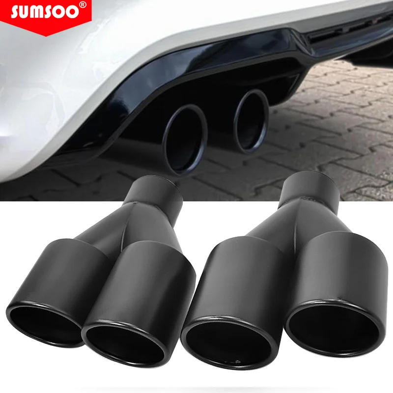 genuine sumsoo Dual Exhaust Tip double wall rolled edge Stainless Steel black powder coated Weld-on muffler Tail pipe