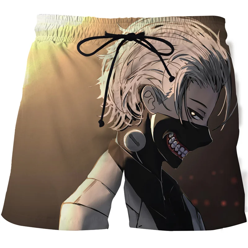 Pantalones cortos de playa finos para hombre, ropa de calle con estampado 3D de Anime, Tokyo Ghoul, Hip Hop, holgados, informales