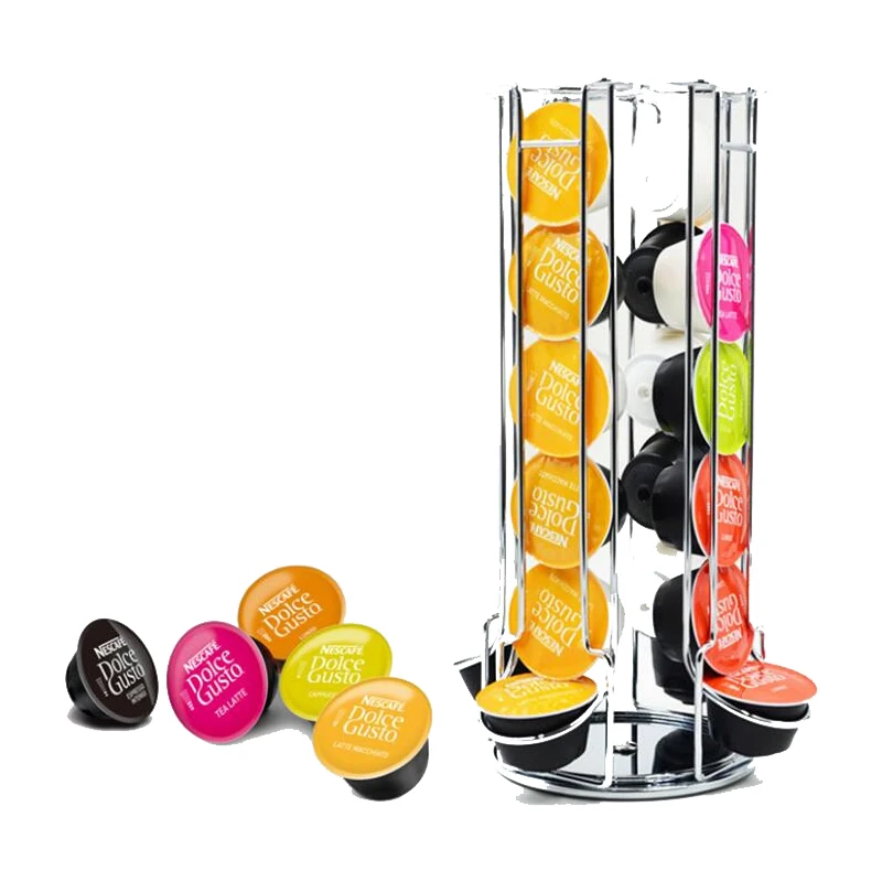 

360 degree Rotating Coffee Pod Holder Iron Chrome Plating Stand Coffee Capsule Storage Rack for 24pcs Dolce Gusto Capsule