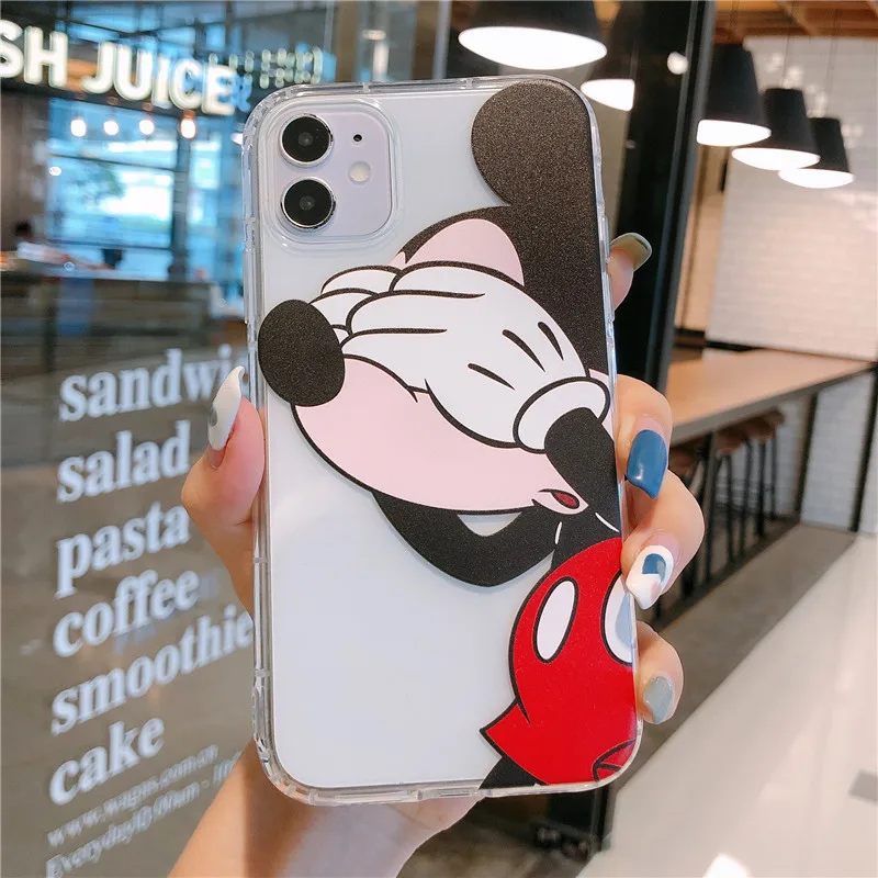 Capa de silicone para iphone, capinha da moda com desenhos, mickey, minne, para iphone 12, 11 pro, max, x, xr, xs, max, 7, 8, 6s, plus, se, à prova de choque, macia