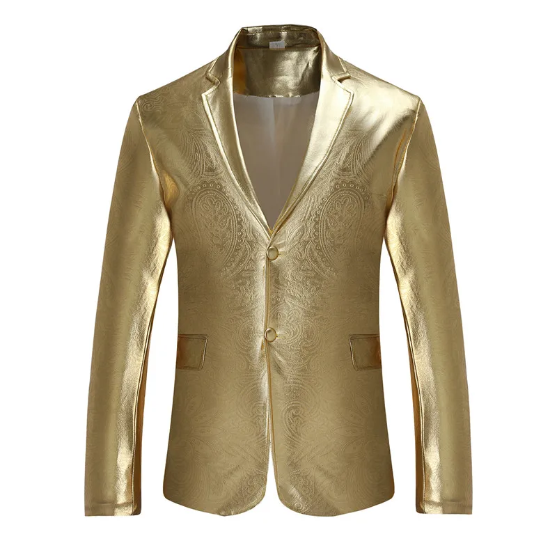 

Mens Shiny Gold Metallic Blazer Jacket DJ Nightclub Blazer Men 2022 Fashion Paisley Suit Jacket Men Stage Singer Costume Homme