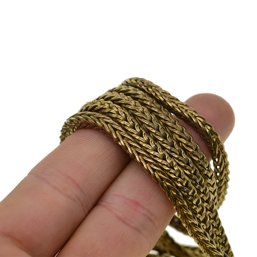 Blank  viking Punk biker Fine solid brass 4mm thick square foxtail weave snake chain for DIY necklace choker gift  EDC lanyard