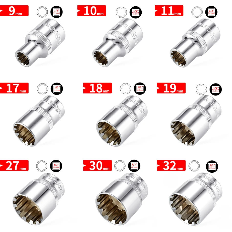 Square Drive Socket Bit Ratchet Wrench, Ferramenta De Poder, Torx Star Bit, Auto Reparação Ferramentas Manuais, 12.5mm, 1/2"