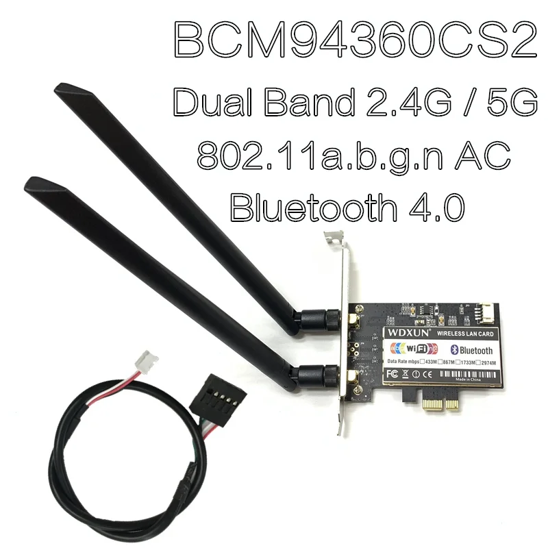 WDXUN For Broadcom BCM94360CS2 1200 Mbps 802.11ac PCI-E Wireless WiFi Adapter