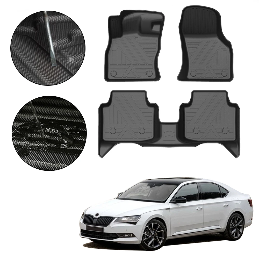 

Car Floor Mats Waterproof Non-Slip For Skoda Superb 2016 2017 2018 2019 2020 TPE Rubber All-Weather Protection Accessories Foot