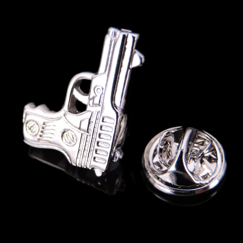 Silver pistol Brooch New Fashion Jewelry Pin men's shirt hat scarf suit LAPEL BADGE PIN gift