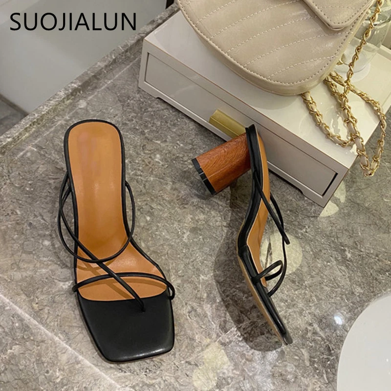 SUOJIALUN New Summer Slippers High Heel Slides Big Size 41 Narrow Band Sandal  Summer Outdoor Vacation Slides Flip Flops Mujer