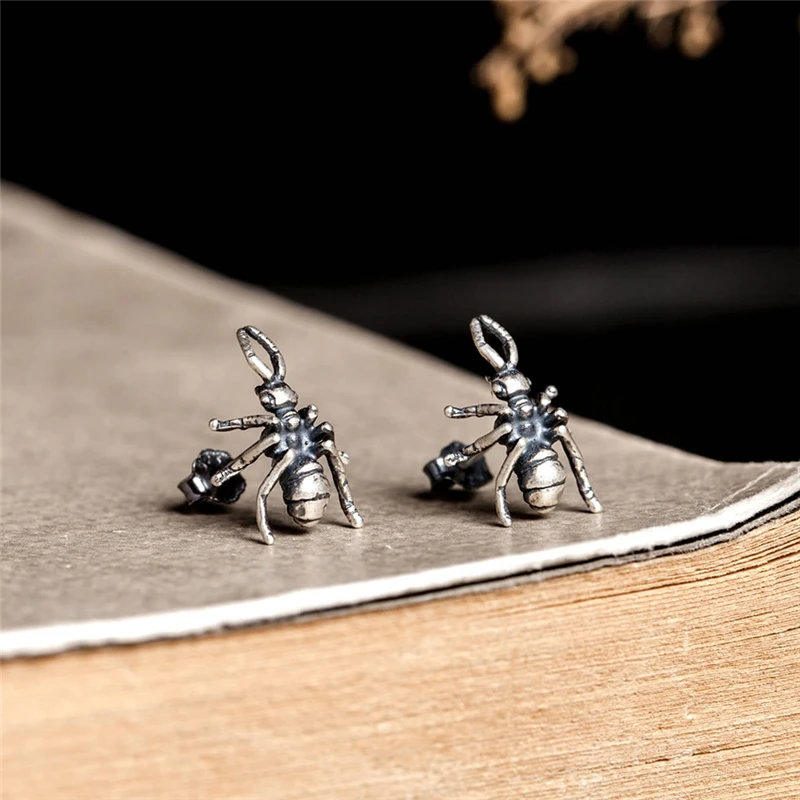 MKENDN – boucles d'oreilles rétro 3D pour hommes et femmes, en argent Sterling 925, en forme d'insecte, Hexapod, Bijoux Anti-allergie