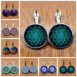 Charm Mandala Earrings Glass Earrings Copper Color, OM Symbol Buddhist Zen Henna Yoga Earrings Women's Jewelry