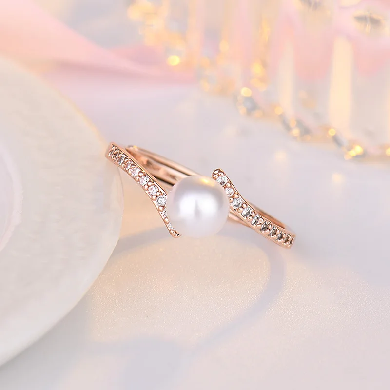 Fashion Pearl Rings 925 Silver Jewelry with Zircon Gemstones Open Finger Ring Fine Accessories for Wedding Engagement Party Gift