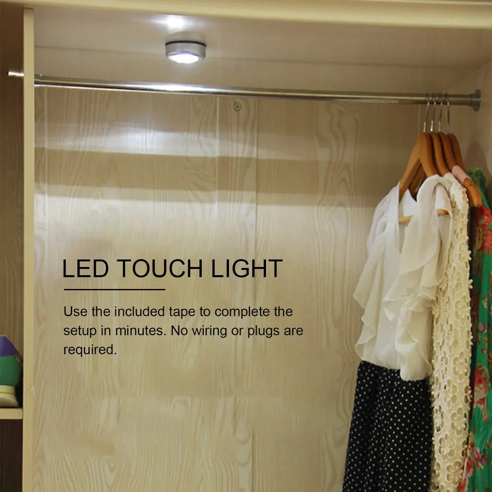 Lâmpada LED de toque redonda para teto e parede, alimentado por bateria, Mini LED Night Light, Pat Lamp, luz de emergência para cabeceira e gabinete
