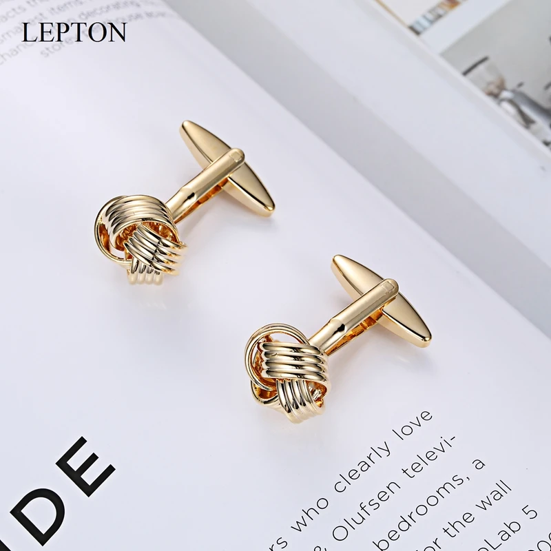 LEPTON Knot Cufflinks For Mens Wedding Business Gold Color Plated Metal Knots Cuff Links 20Pair/Lots Cufflink Gemelos Wholesale
