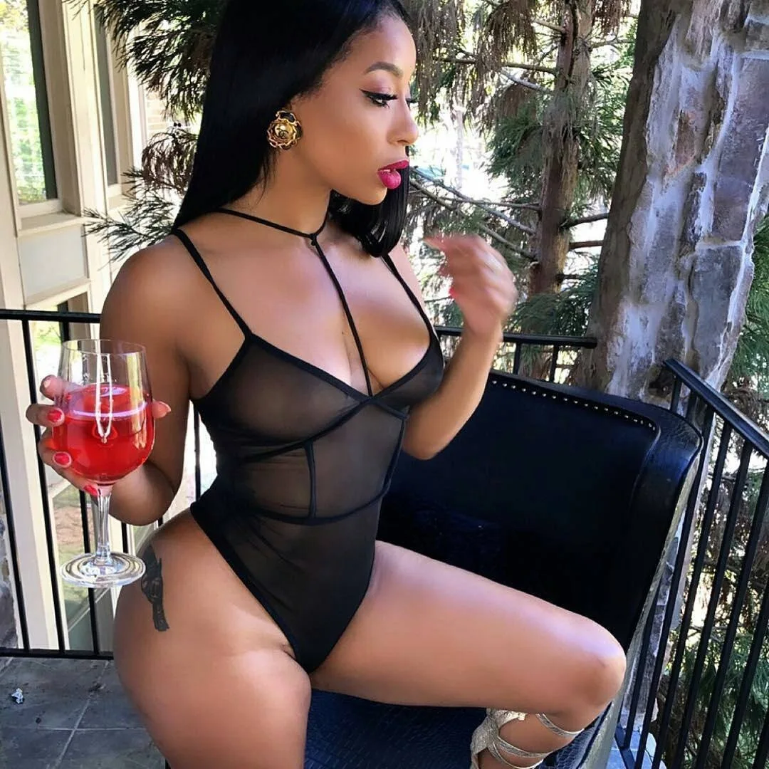 Deep V Neck Mesh Bodysuit Women Fashion Black Sexy Jumpsuit Ladies Body Female Mesh Bodysuit