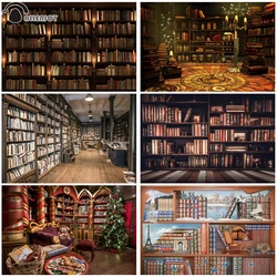 Allenjoy Old Libraries Vintage Background For Photography Books Bookshelf Wooden Photo Props Graduation Party Wallpaper Curtain