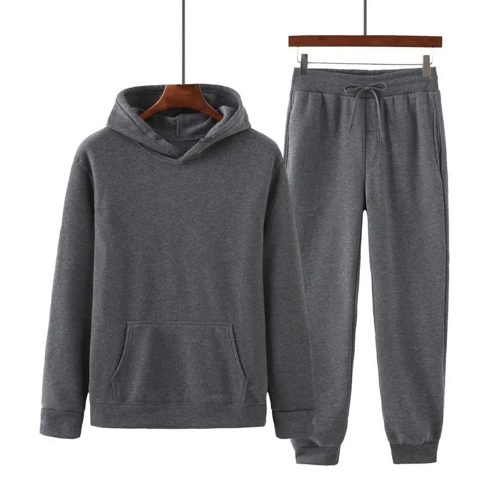 

Men's Sets Solid Color Hooded Sportswear Suit Two Piece Unisex Long Sleeve Sweatshirt Elastic Waist Pants Set Streetwear