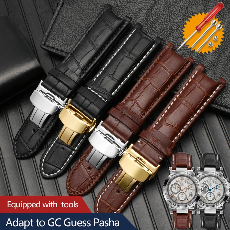 Genuine Leatehr Watchband for GC Guess PASHA W3108/HPI004 Men Women Strap Butterfly Buckle Notch Bracelet 20*11 20*12mm 22*13mm