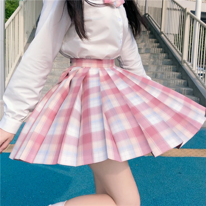 [Xiaochun] Girls Summer High Waist Pink Pleated Skirts Plaid Skirts Women Dress For JK School Uniform Students Clothes