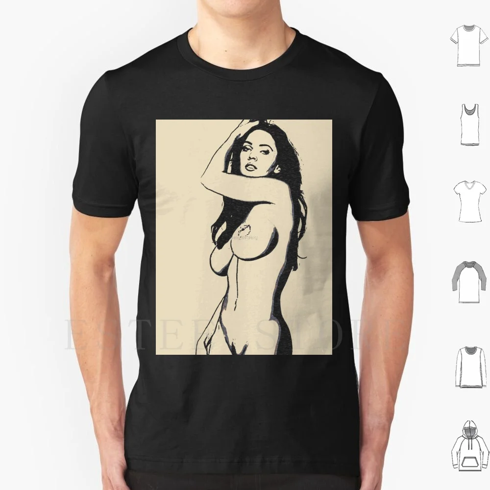 Perfect Body Angel , Dark Haired Girl Posing T Shirt Print Cotton Posing Girl Sexy Hot Blonde Milf Sketch Big Tits Erotic Art