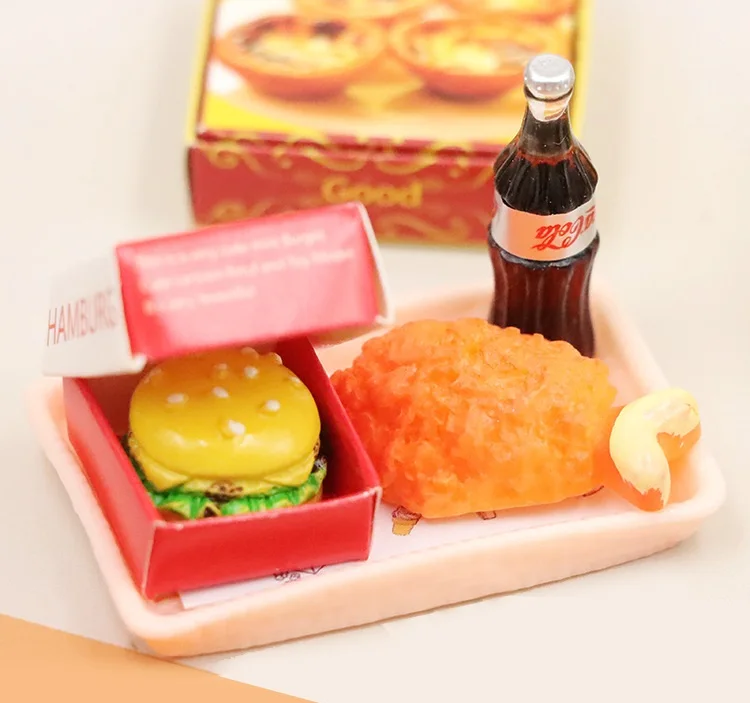 Dollhouse doll house miniature food play simulation burger fries family bucket scene model Bo11 small decoration