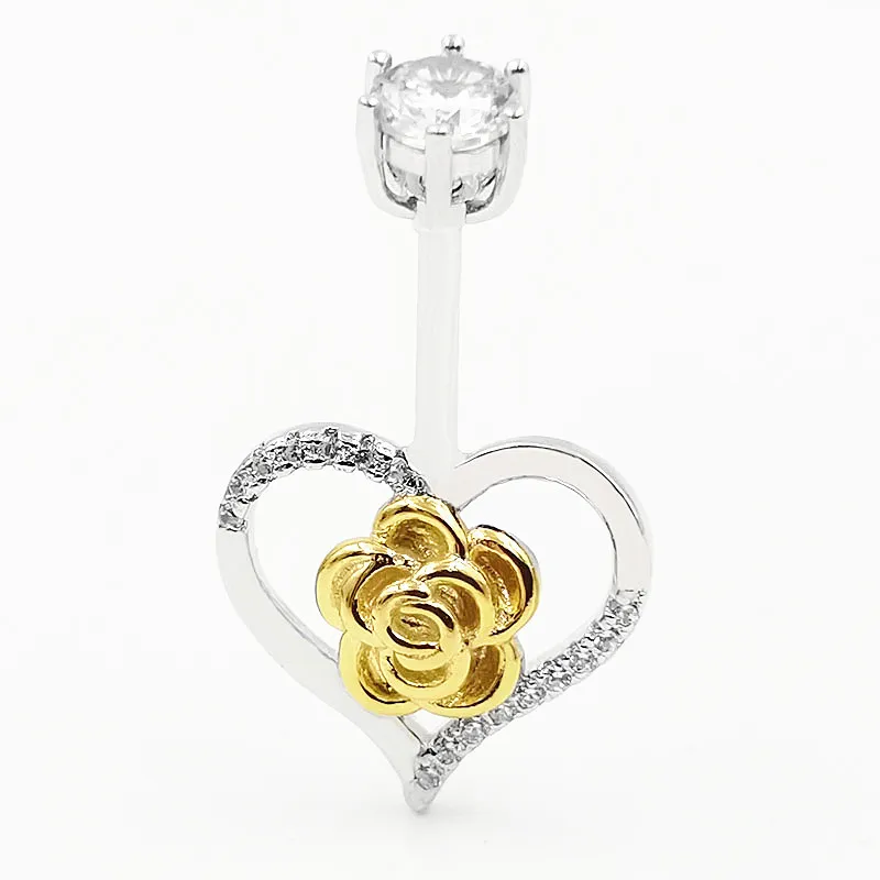 Body Decorations 925 Sterling Silver Golden Rose Flower Heart Belly Button Rings Love Navel Piercing For Women Jewelry Gift