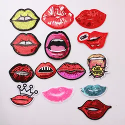 2 Pcs Sexy sequins lips icon Embroidered Iron on Patches for Clothing DIY Stripes Clothes Patchwork Stickers Custom Badges