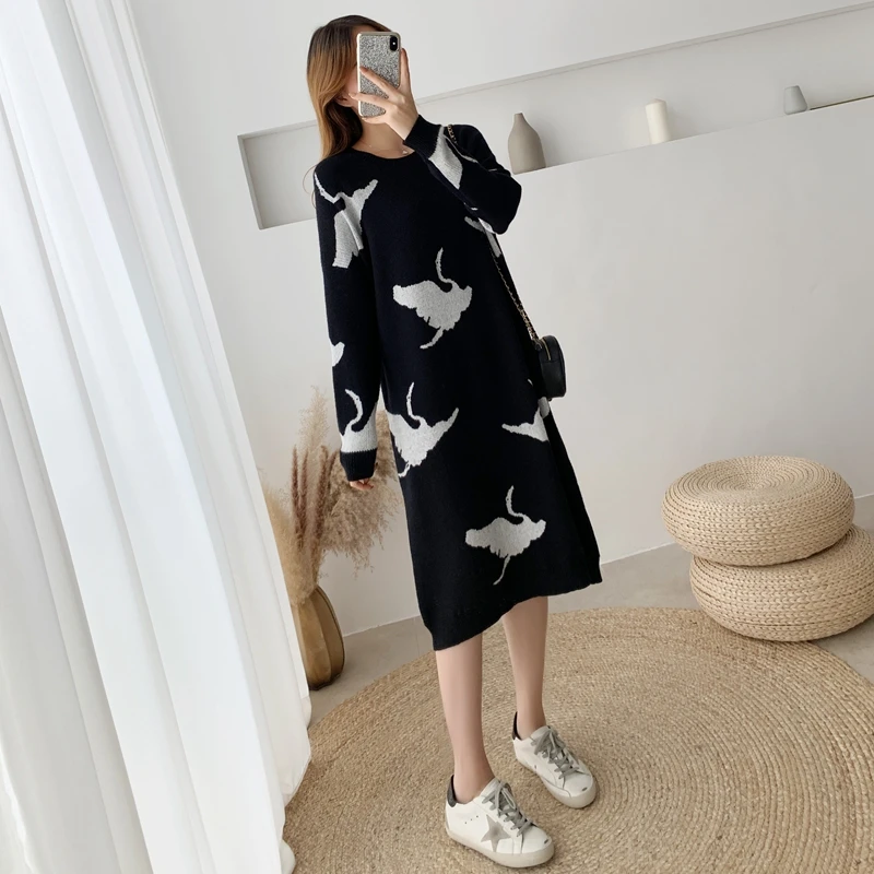 

WAVSIYIER sweater dress women jumper dresses casual pollover warm woman thick knitted autumn 2020 new winter korean style print