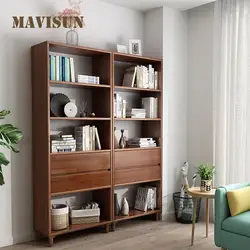 Japanese-Style Simple Household Pure Solid Wood Bookshelf Free Combination Floor Shelf Living Room Full Wall Log Bookcase