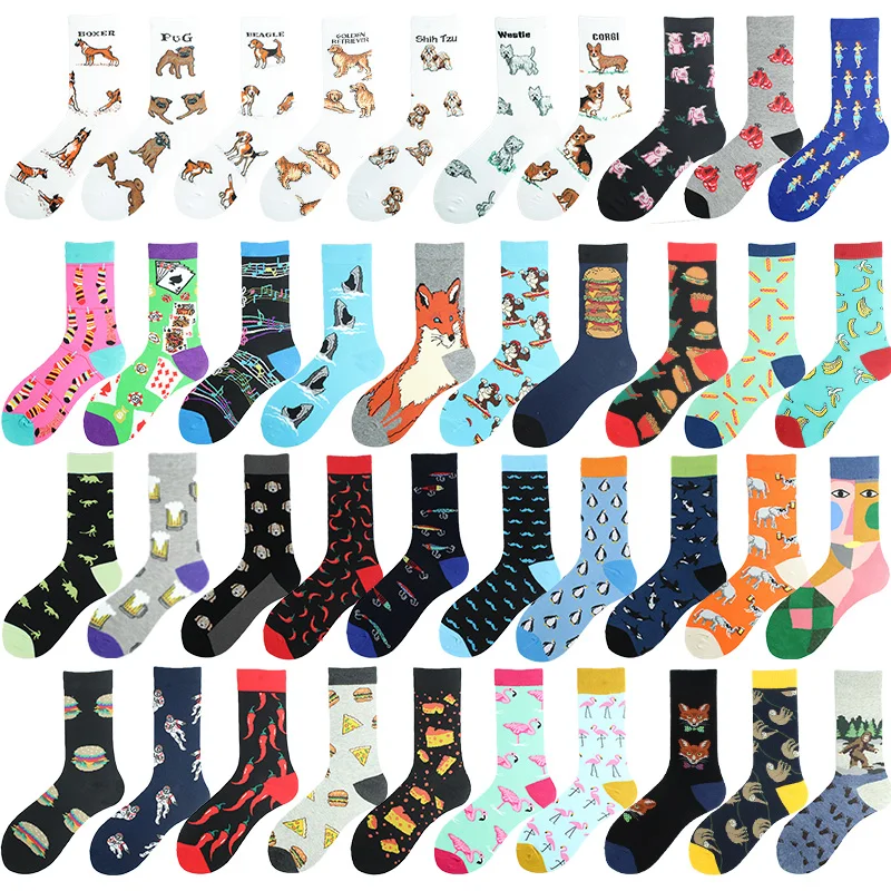 Chaussettes Happy Crew pour hommes, Chiment, Flamants roses, Sokken, Fromage, Pizza, Requin, Hip Hop, Drôle, Unisexe, Skateboard, Harajuku, Nouveauté