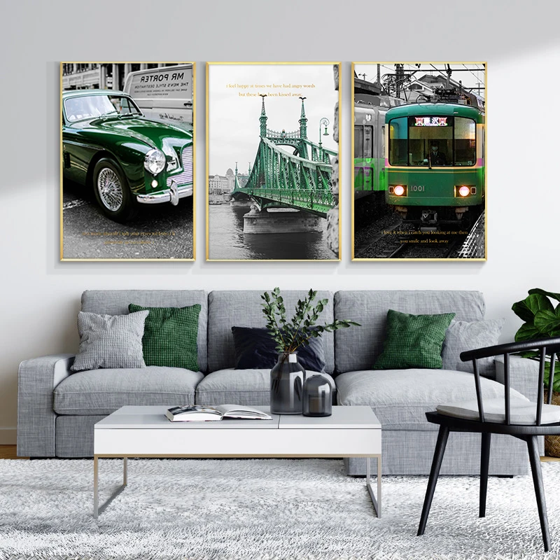 

Green City Landscape Wall Art Painting On Canvas Posters and Prints Modern Bridge Car Decorative Pictures For Home Design