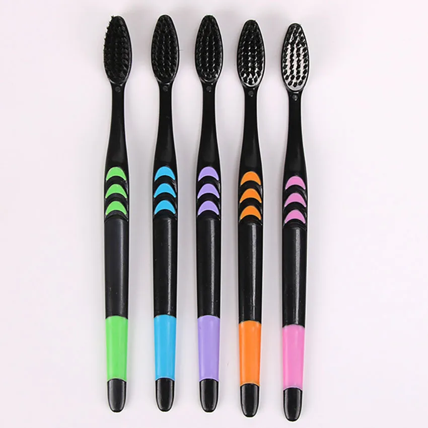 10 unidades/lotes adulto escova de dentes de carvão vegetal de bambu pp + tpr lidar com antiderrapante macio escova de dentes limpeza oral escovas de dentes ferramentas de cuidados dentários