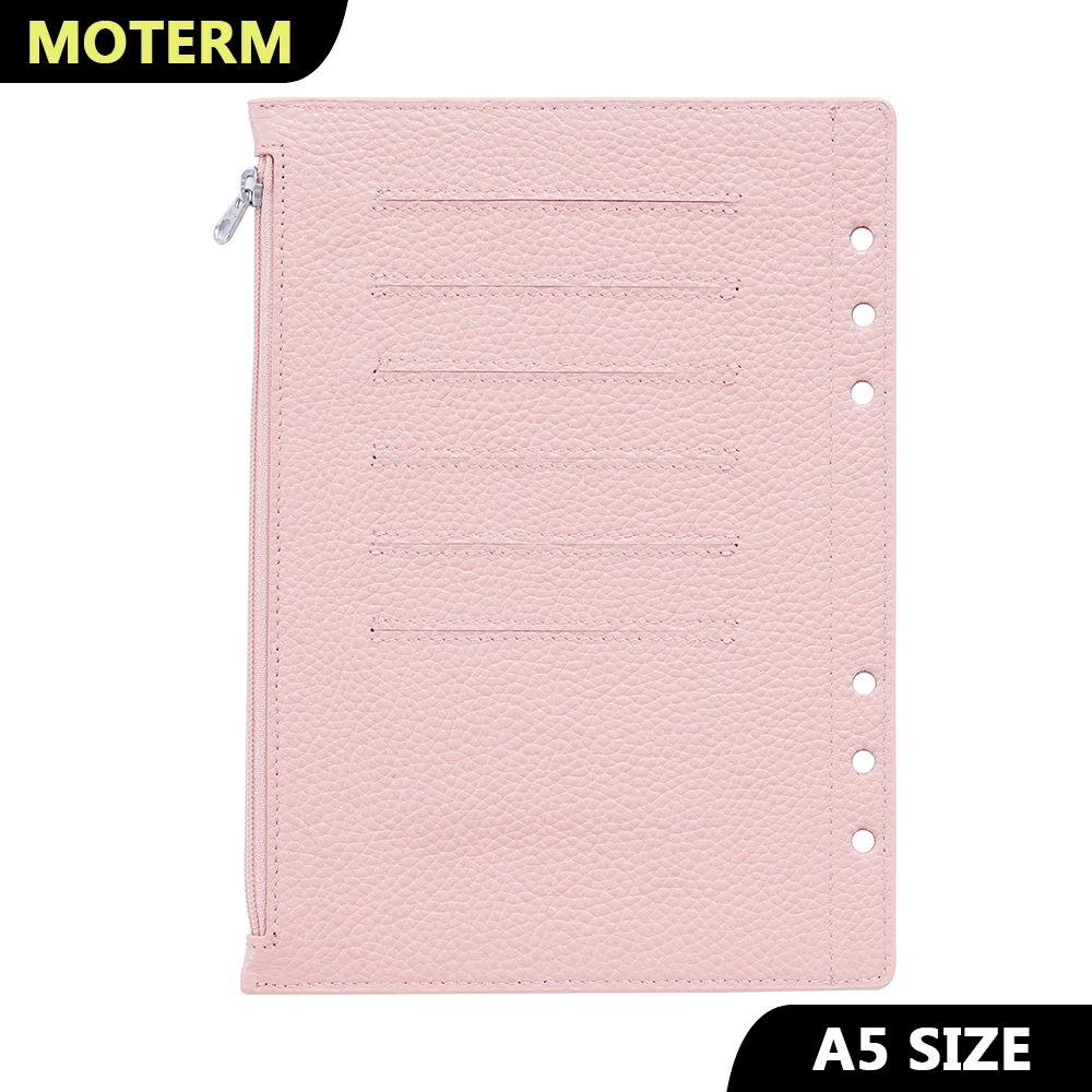 

Moterm Zipper Flyleaf for A5 Size Ring Planner Genuine Pebbled Grain Leather Divider Coin Storage Bag Notebook Accessory