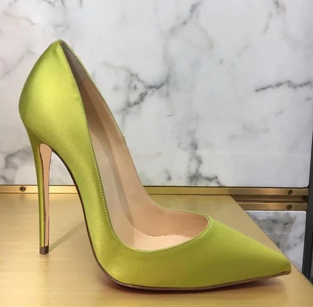 Glossy Silk Satin High Heels Pumps Pointed Toe 12CM Stiletto Heels Shallow Cut Pumps Sexy Blue Green Purple Wedding Dress Shoes