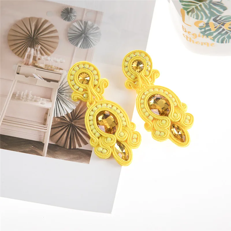 KpacoTa Ethnic boho crystals drop earrings Soutache jewelry for women Handmade weaving colorful long Hanging Earring 2023 Trendy