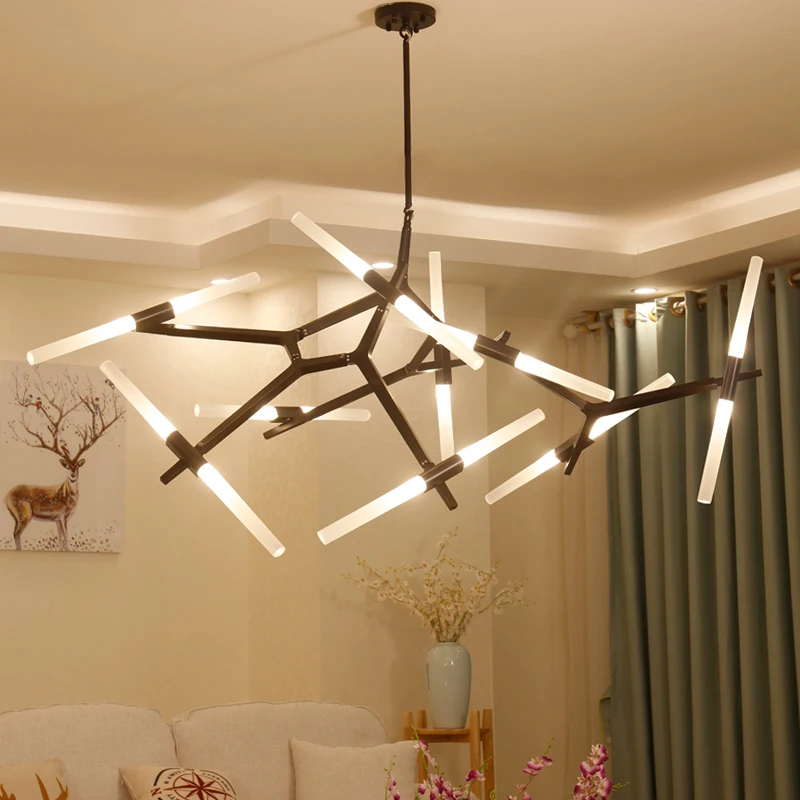 Villa tree branch lamp  Post modern designer Nordic led chandelier tree fork restaurant chandelier villa living room Chandelier image 4