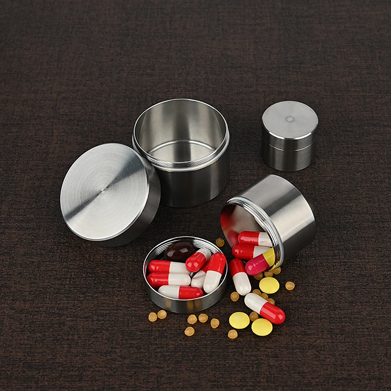 Stainless Steel Waterproof Seal Tank Portable EDC Survival Pill Box Outdoor Emergency Medicine Storage Bottles 10ml, 25ml, 50ml