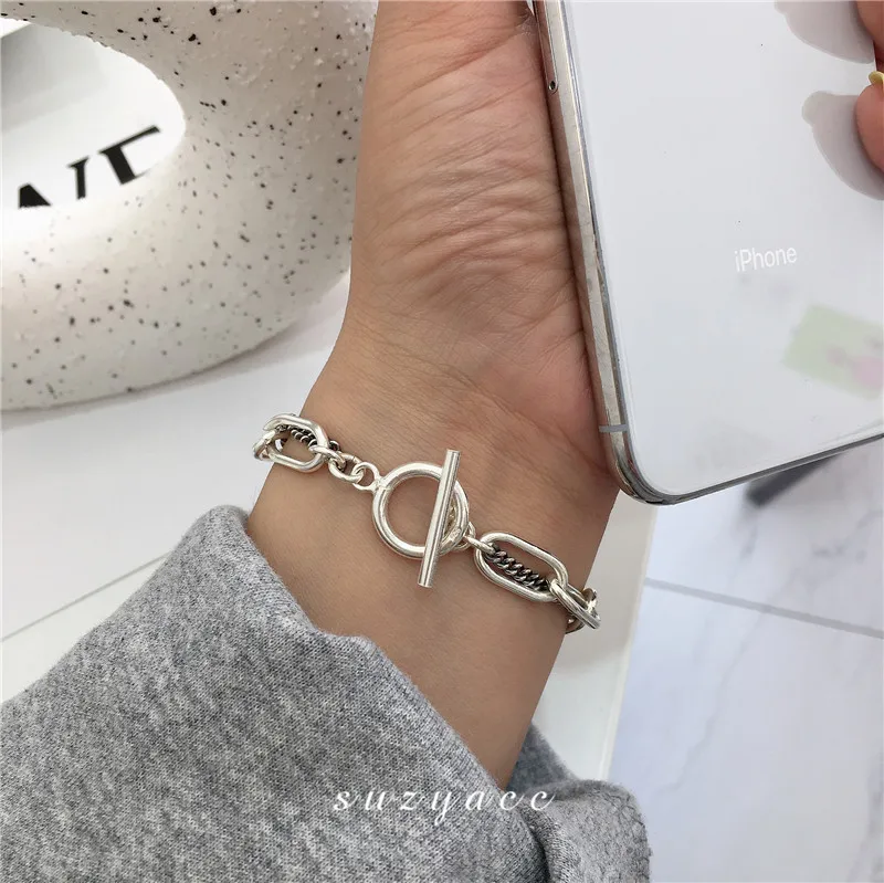 2020 Vintage Portrait OT Buckle Bracelet For Women  Silver Color Thick Chain Charm Bracelets Statement Fashion Jewelry 2020 New